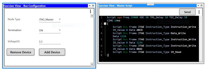 JTAG Protocol Exerciser and Analyzer Exerciser view