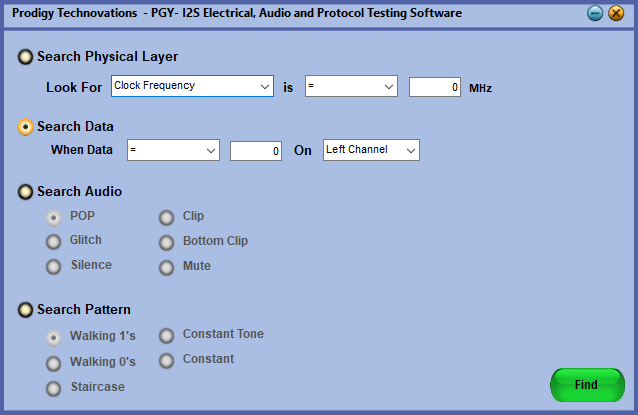 I2S Electrical, Audio and Protocol Testing Software - Search Data