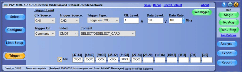 PGY-MMC-SD-SDIO Trigger Events Electrical Validation & Protocol Decode Software