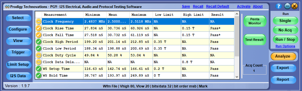 I2S Electrical, Audio and Protocol Testing Software - Report Generator