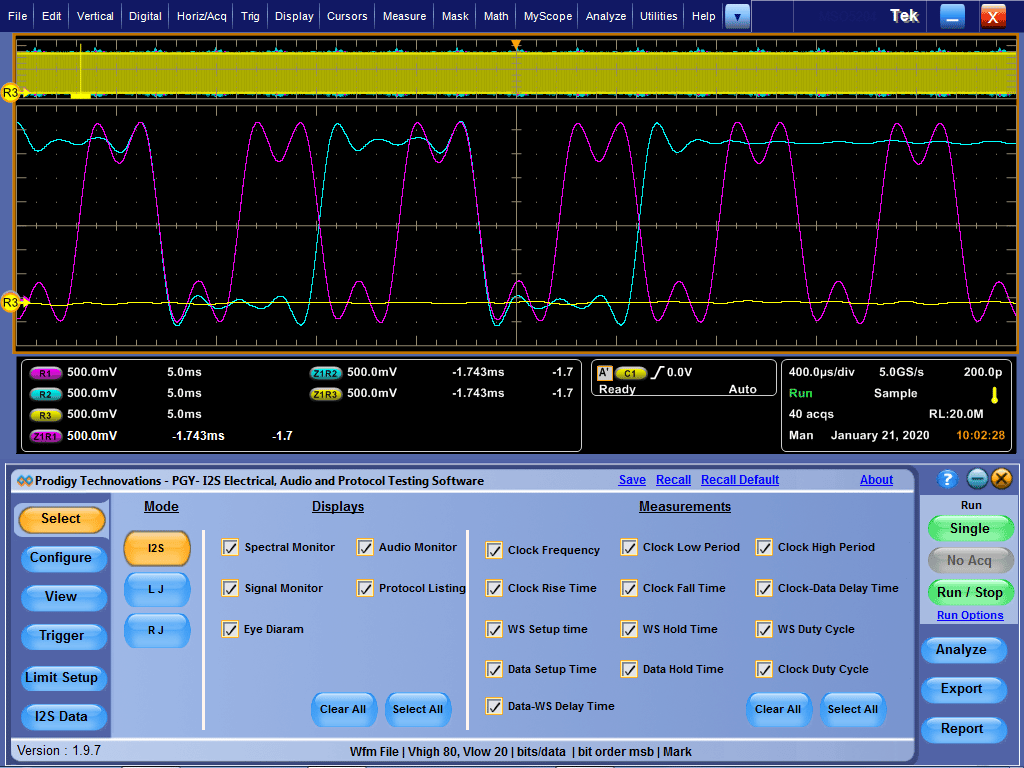 I2S Electrical, Audio and Protocol Testing Software - Detail View