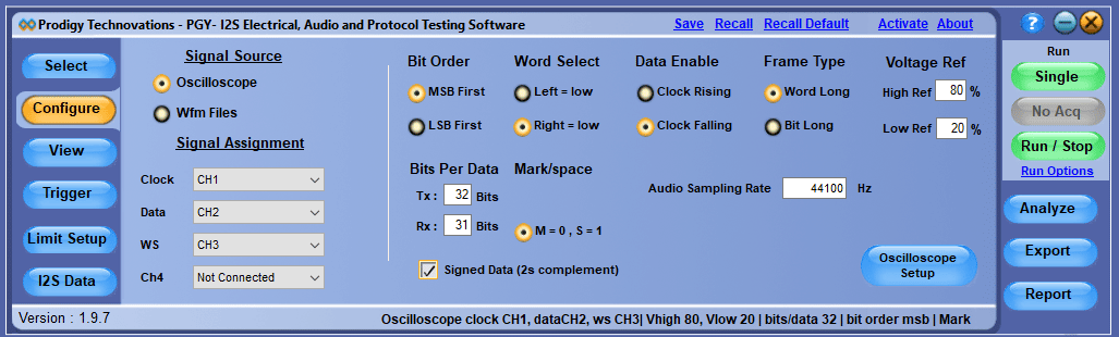 I2S Electrical, Audio and Protocol Testing Software - Trigger View